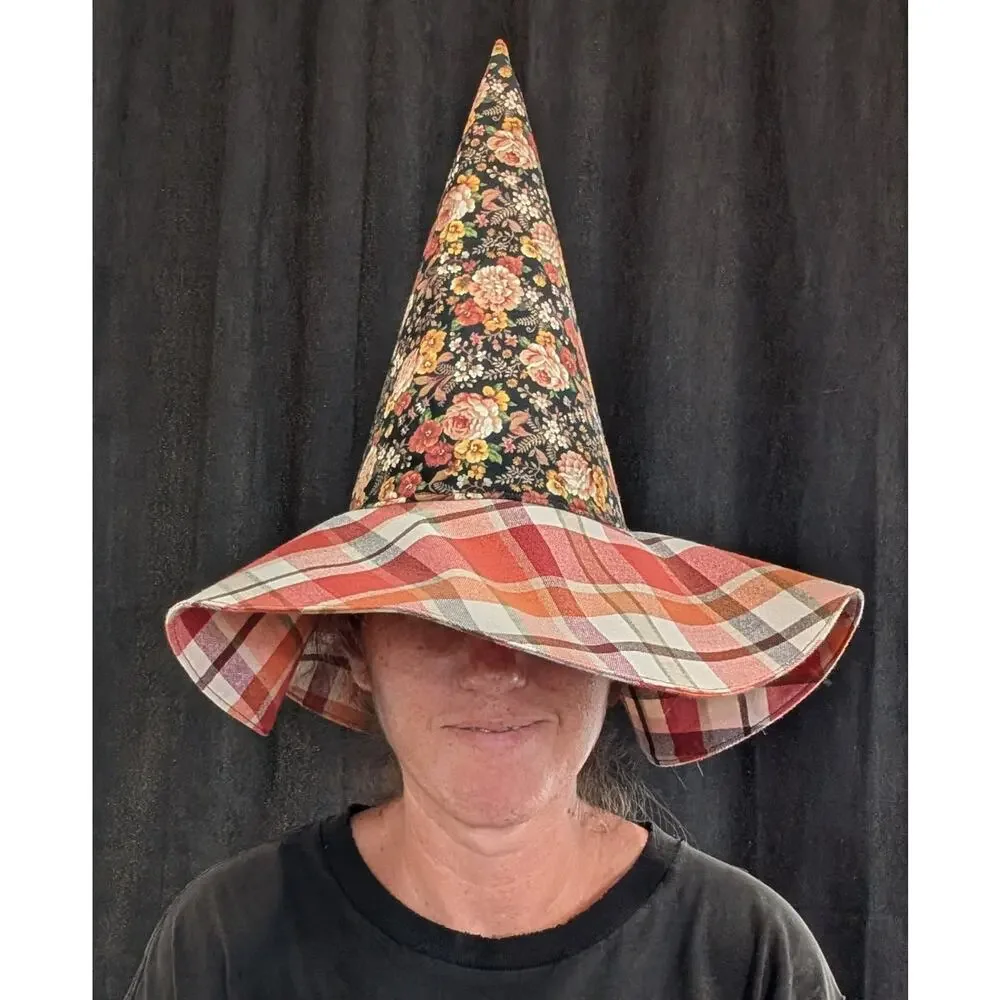 Handmade Upcycled Fall Floral Whimsy Floppy Witch Hat - 11